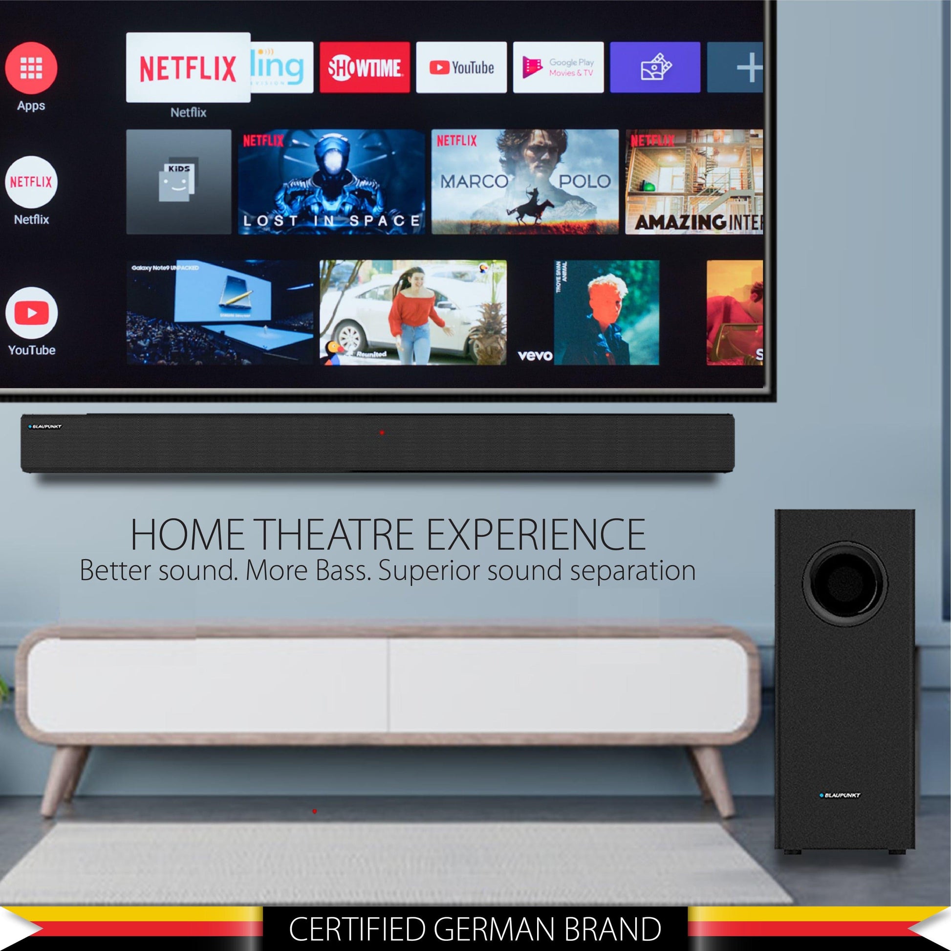 Blaupunkt Recertified SBW100 Soundbar with Subwoofer| Wall Mounting